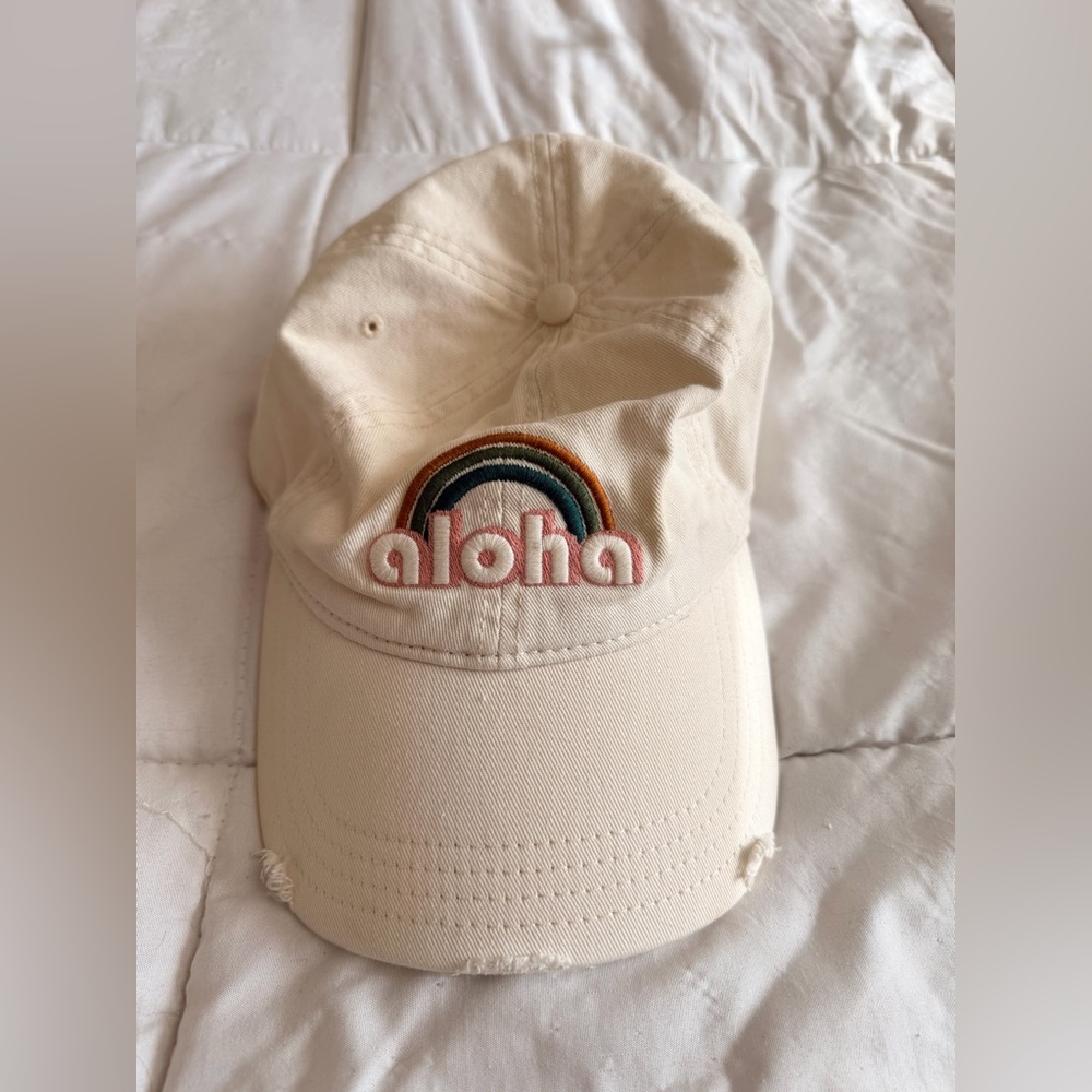 Cream Aloha Cap with Rainbow Embroidery